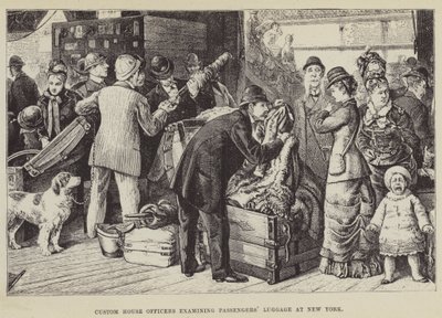 Celní úředníci zkoumající zavazadla cestujících v New Yorku od George Augustus Sala
