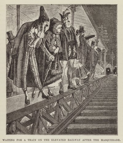 Čekání na vlak na vyvýšené dráze po maškarádě od George Augustus Sala