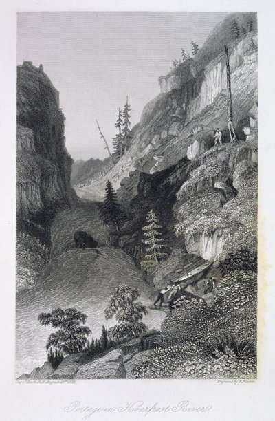 Portage in Hoarfrost River, 19. srpna 1833, z „Příběh expedice do arktické země k ústí Velké rybí řeky a podél břehů Severního ledového oceánu v letech 1833-35“, od Cap od George Back