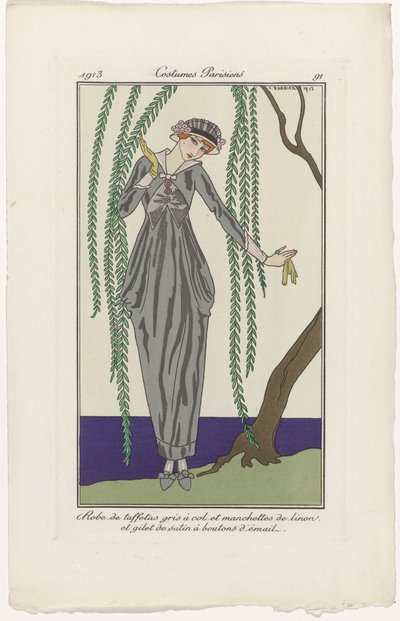 Journal des Dames et des Modes, Costumes Parisiens, 1913, č. 91: Šaty do taftu (...) od George Barbier