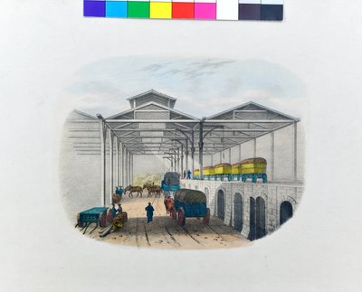 Pohled na překladiště, asi 1830 (litografie na papíře) od George Barnard