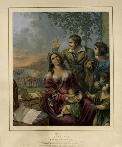 Pomare, královna Tahiti, pronásledovaná křesťanka, autor George Baxter, 1845, Britské muzeum od George Baxter