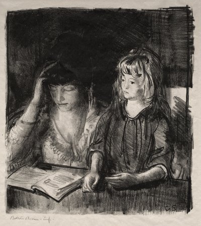 Paní Bellowsová čte své dceři Anne od George Bellows