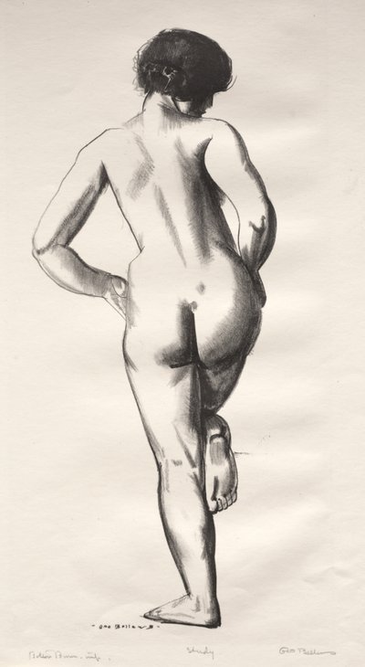 Studie aktu, dívka stojící na jedné noze od George Bellows