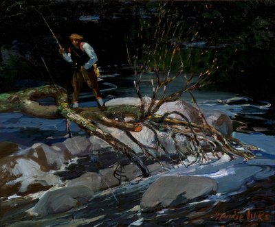 Lov pstruhů, "The Screecher", jezero Rossignol, Nové Skotsko od George Benjamin Luks