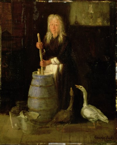 Žena stloukala máslo (olej na panelu) od George Benjamin Luks