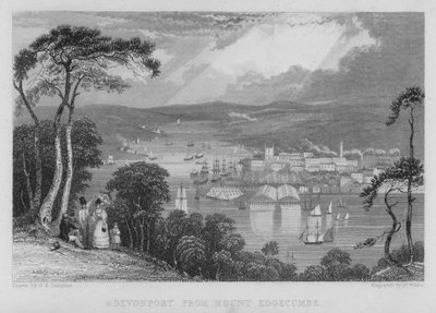 Devonport z Mount Edgecumbe (rytina) od George Bryant Campion