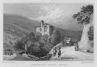 Okehampton Castle, Devon (rytina) od George Bryant Campion