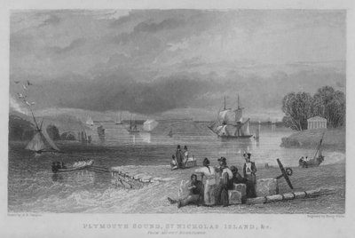 Plymouth Sound, St Nicholas Island atd. z Mount Edgecumbe (rytina) od George Bryant Campion