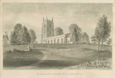 Ellastone Church: sépiová kresba, 1841 od George Buckler
