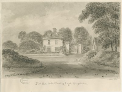 Leigh - "Park Hall": sépiová kresba, 1841 od George Buckler