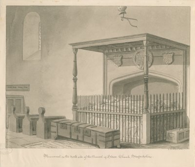 Stowe Church - Stolní hrobka: sépiová kresba, 1841 od George Buckler