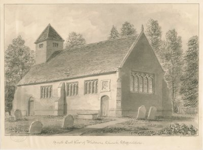 Whitmore Church: sépiová kresba, 1841 od George Buckler