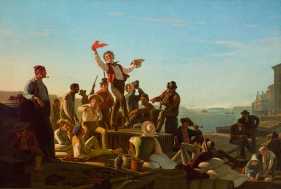 Jolly Flatboatmen v přístavu od George Caleb Bingham