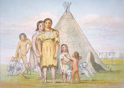 Komančská rodina mimo jejich teepee od George Catlin