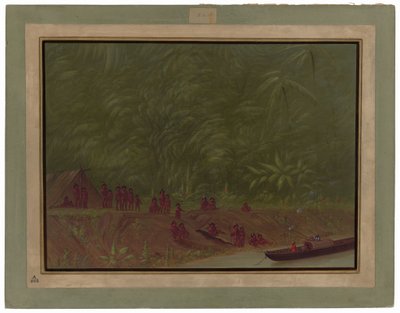 Tábořiště Mura - Náčrt lodi od George Catlin