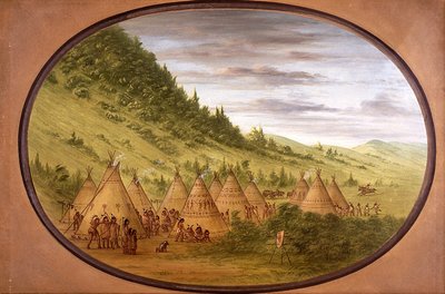 Vesnice Ojibweů ze stanů z kůží od George Catlin