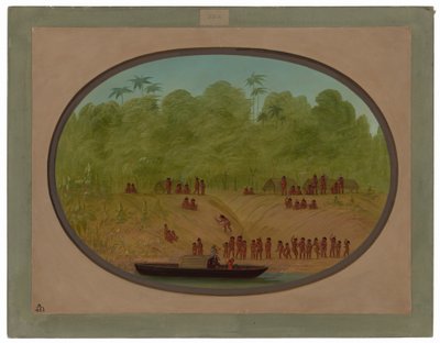Omagua Village - Náčrt lodi od George Catlin