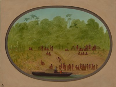 Omagua Village - Náčrt lodi, 18541869. od George Catlin