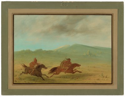 Indián z kmene Osage pronásledující Camancheeho od George Catlin