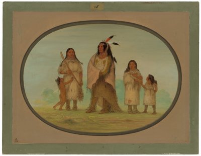 Assinneboine Warrior a jeho rodina od George Catlin