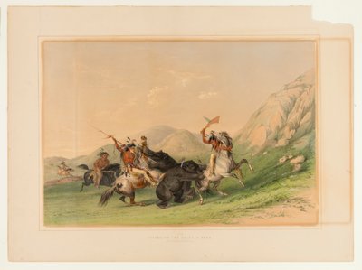 Útok na medvěda grizzlyho - č. 19 od George Catlin
