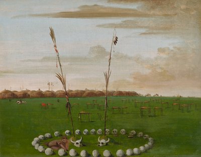 Zadní pohled na vesnici Mandan, zobrazující hřbitov, 1832. od George Catlin