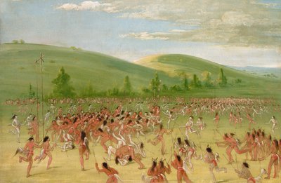 Hra s míčem Choctawů - míč nahoru od George Catlin