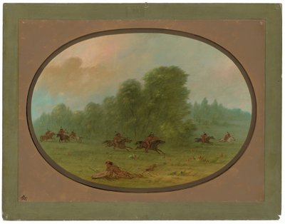 Bitva mezi Jiccarilla Apachees a Camanchees od George Catlin