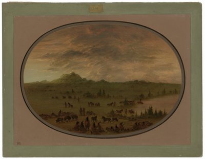 Bivak siouxské válečné výpravy při východu slunce od George Catlin