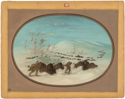 Buffalo Chase ve sněhových závějích - Odžibbeway od George Catlin