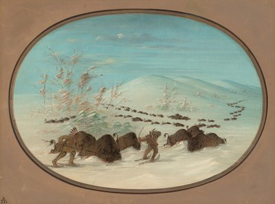 Buffalo Chase ve sněhových závějích - Ojibbeway, 18611869. od George Catlin