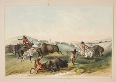 Buffalo Hunt, Chase, pl. 7 z portfolia severoamerických indiánů od George Catlin