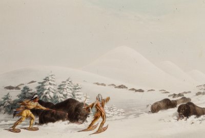 Lov bizonů na sněžnicích od George Catlin