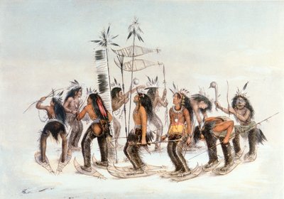 Chippewa Snowshoe Dance, cca 1835 (akvarel na papíře) od George Catlin
