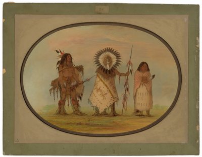 Vraní náčelník, jeho žena a válečník od George Catlin