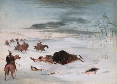 Umírající bizoní býk v závěji od George Catlin