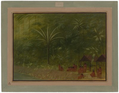 Tábor Cocomasů - pohled ke břehu od George Catlin