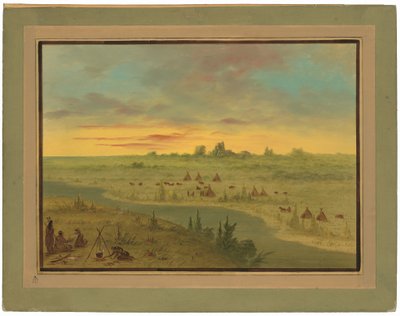Tábořiště indiánů Pawnee při západu slunce od George Catlin