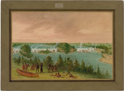 Otec Hennepin a společníci u vodopádů svatého Antonína. 1. května 1680 od George Catlin