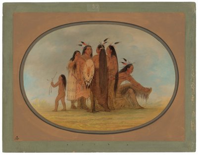 Čtyři mandanští válečníci, dívka a chlapec od George Catlin