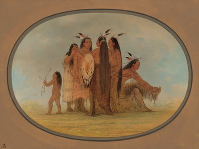 Čtyři mandanští bojovníci, dívka a chlapec, 18611869. od George Catlin