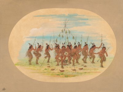 Zelený kukuřičný tanec - Minatarrees, 1861. od George Catlin
