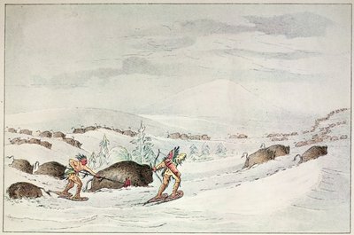 Lov buvolů na sněžnicích od George Catlin