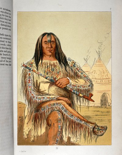 Indiánský náčelník Černonožců s píšťalou od George Catlin