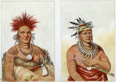 Indiáni Ameriky: hlavní koňský kmen Velkých Pawnees (neboli Paneassa, Pari, Pariki) (č. 138) druhý náčelník plus věk (č. 139) - Druhý má náhrdelník z medvědích drápů - Ilustrace George Catlin ( 1794-1872) od George Catlin