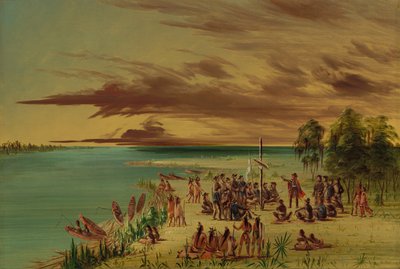 La Salle si nárokuje Louisianu pro Francii. 9. dubna 1682, 18471848. od George Catlin