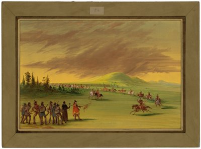 La Salle se setkává s válečnou skupinou indiánů Cenis na texaské prérii. 25. dubna 1686 od George Catlin