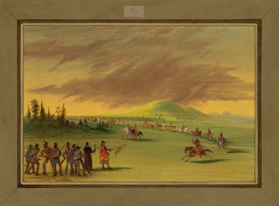 La Salle se setkává s válečnou skupinou indiánů Cenis na texaské prérii, 25. dubna 1686, 1847-48 od George Catlin