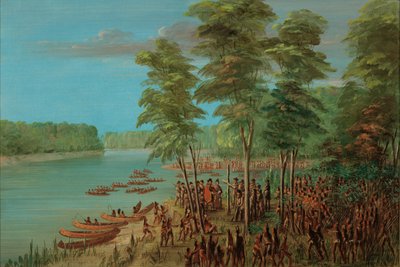 La Salle přebírá vlastnictví země v ústí Arkansasu. 10. března 1682, 18471848. od George Catlin